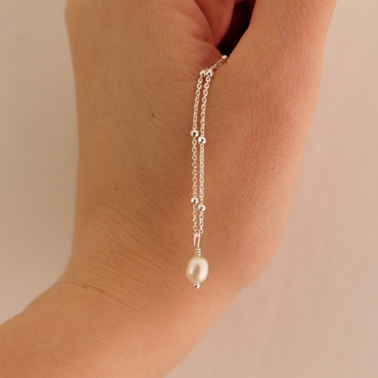 Mini Pearl Drop Necklace - Sterling Silver | June Birthstone | New Beginnings