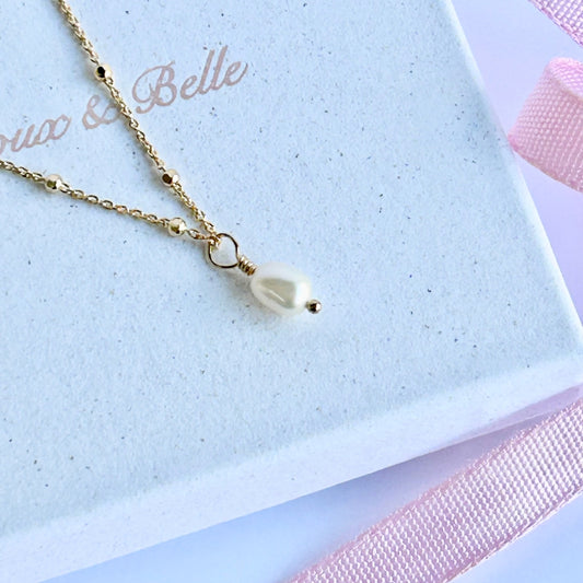 Mini Pearl Drop Necklace - Gold | June Birthstone | New Beginnings