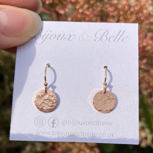 Rose Gold Hammered Disc Earrings