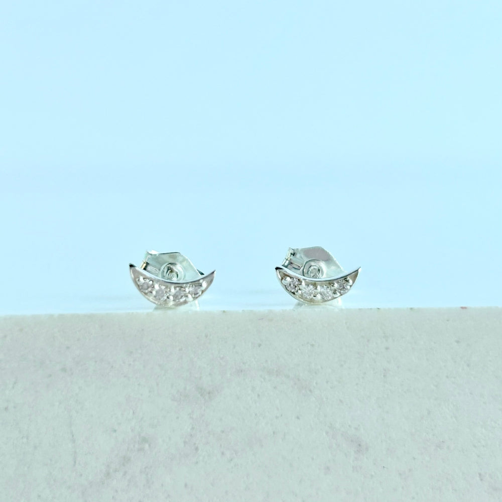 Sparkly Crescent Moon Studs | Female Empowerment