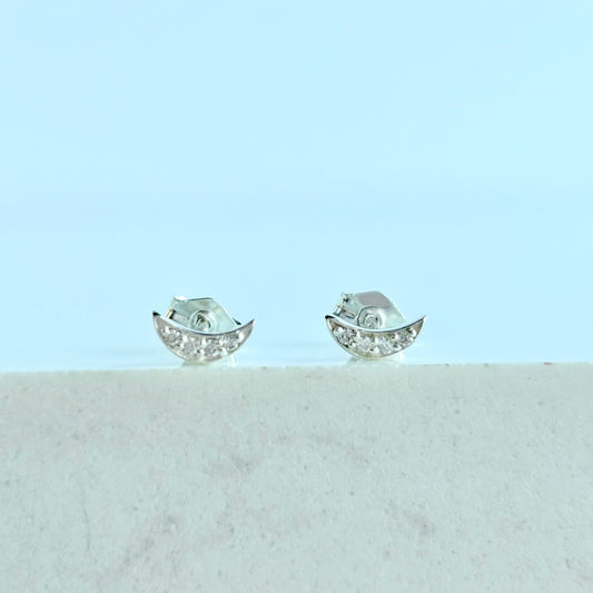 Sparkly Crescent Moon Studs | Female Empowerment