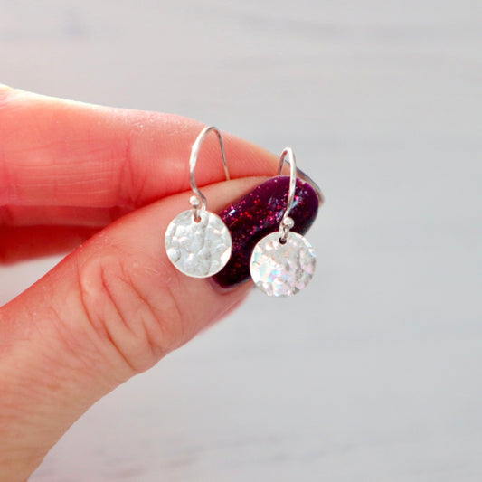 Sterling Silver Hammered Disc Earrings