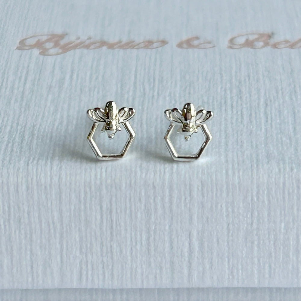 Sterling Silver Honeycomb Bee Studs | Strength, Harmony & Abundance