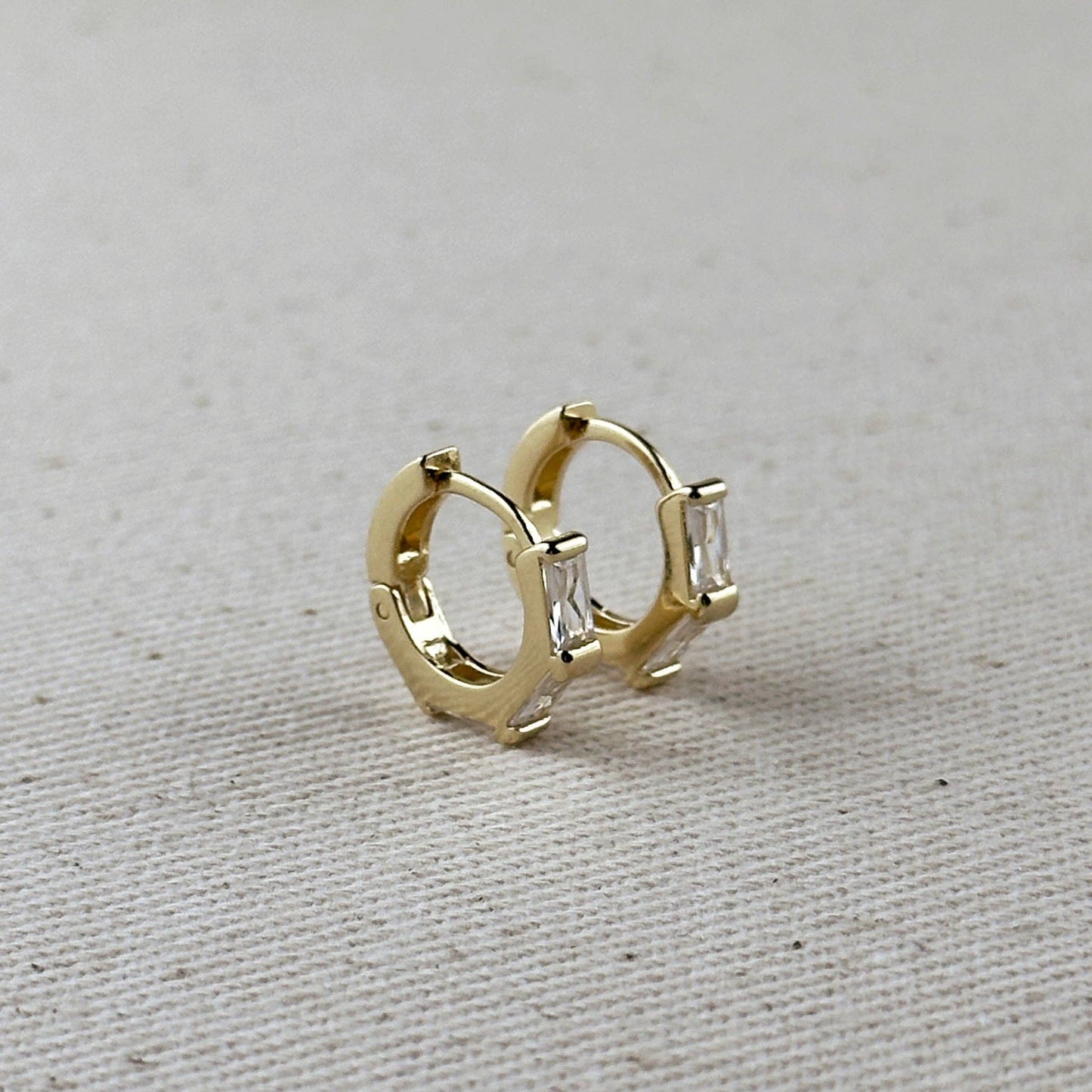 18k Gold Filled Baguette CZ Clicker Hoop Earrings
