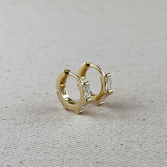 18k Gold Filled Baguette CZ Clicker Hoop Earrings