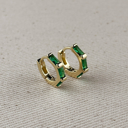 18k Gold Filled Baguette CZ Clicker Hoop Earrings
