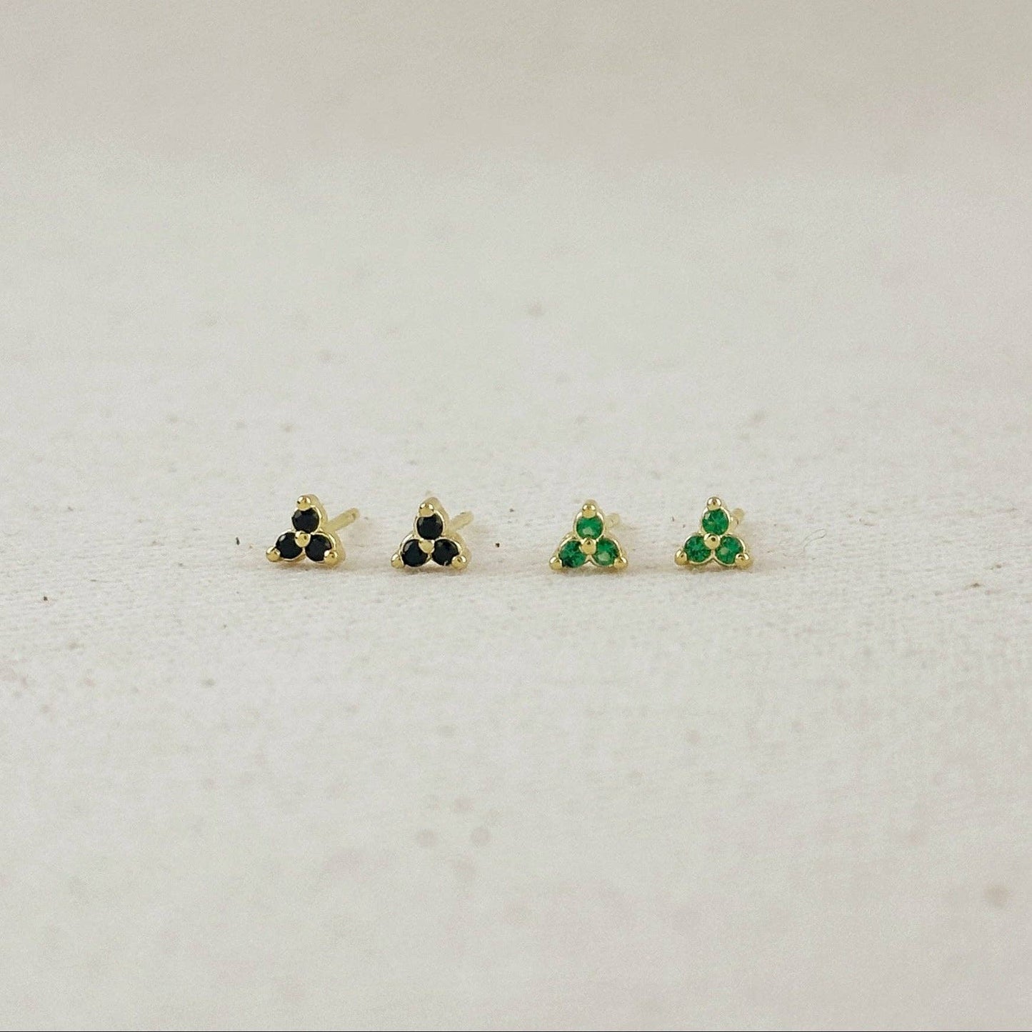 18K Gold Filled Triple CZ Triangle Stud Earrings