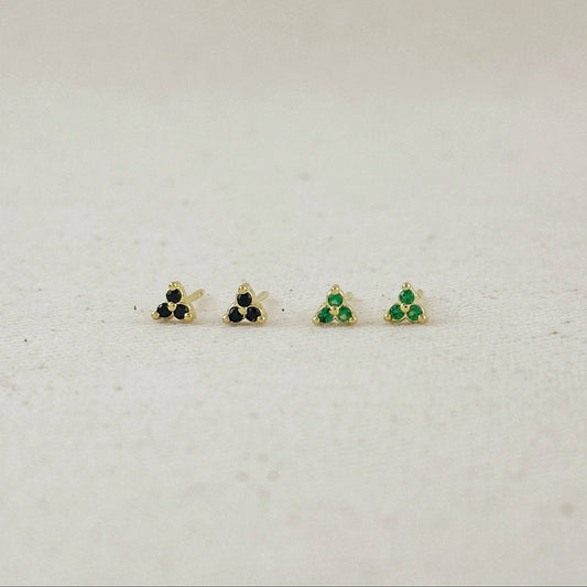 18K Gold Filled Triple CZ Triangle Stud Earrings