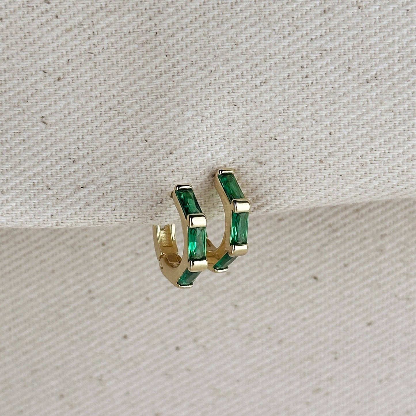 18k Gold Filled Baguette CZ Clicker Hoop Earrings