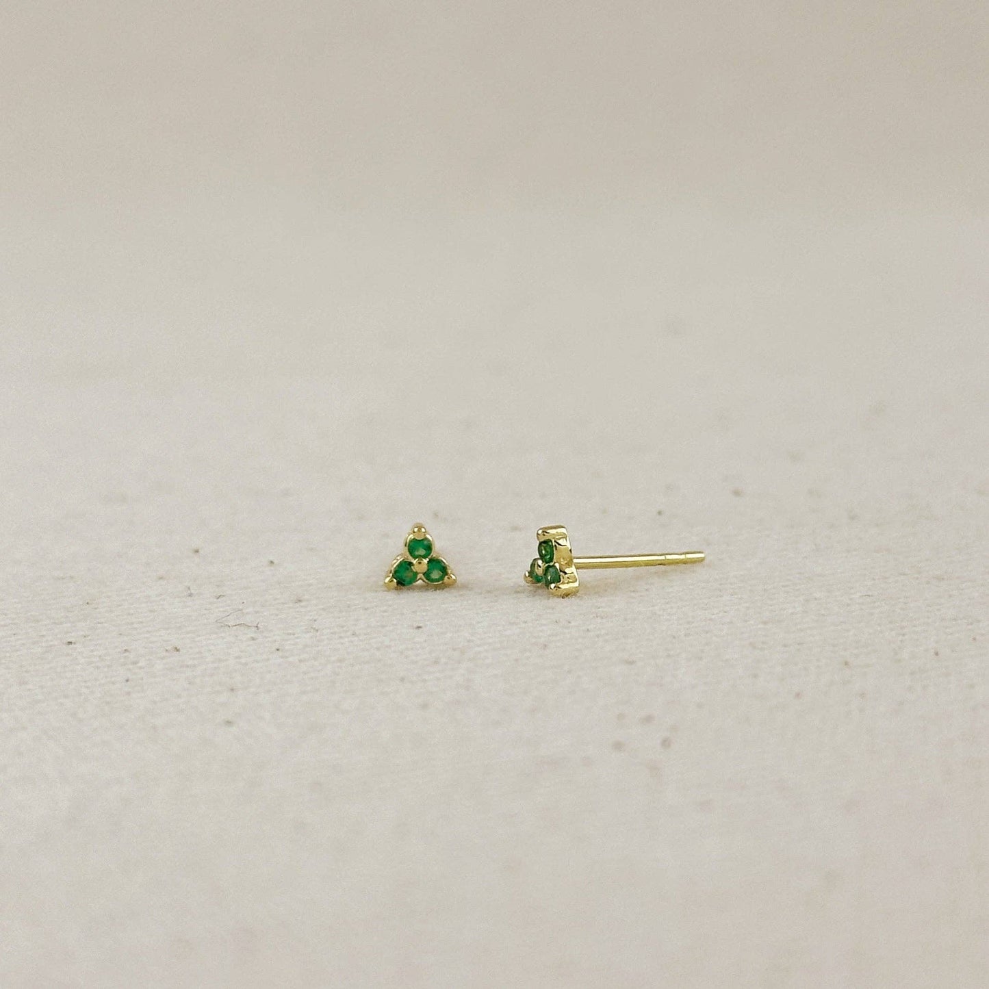 18K Gold Filled Triple CZ Triangle Stud Earrings
