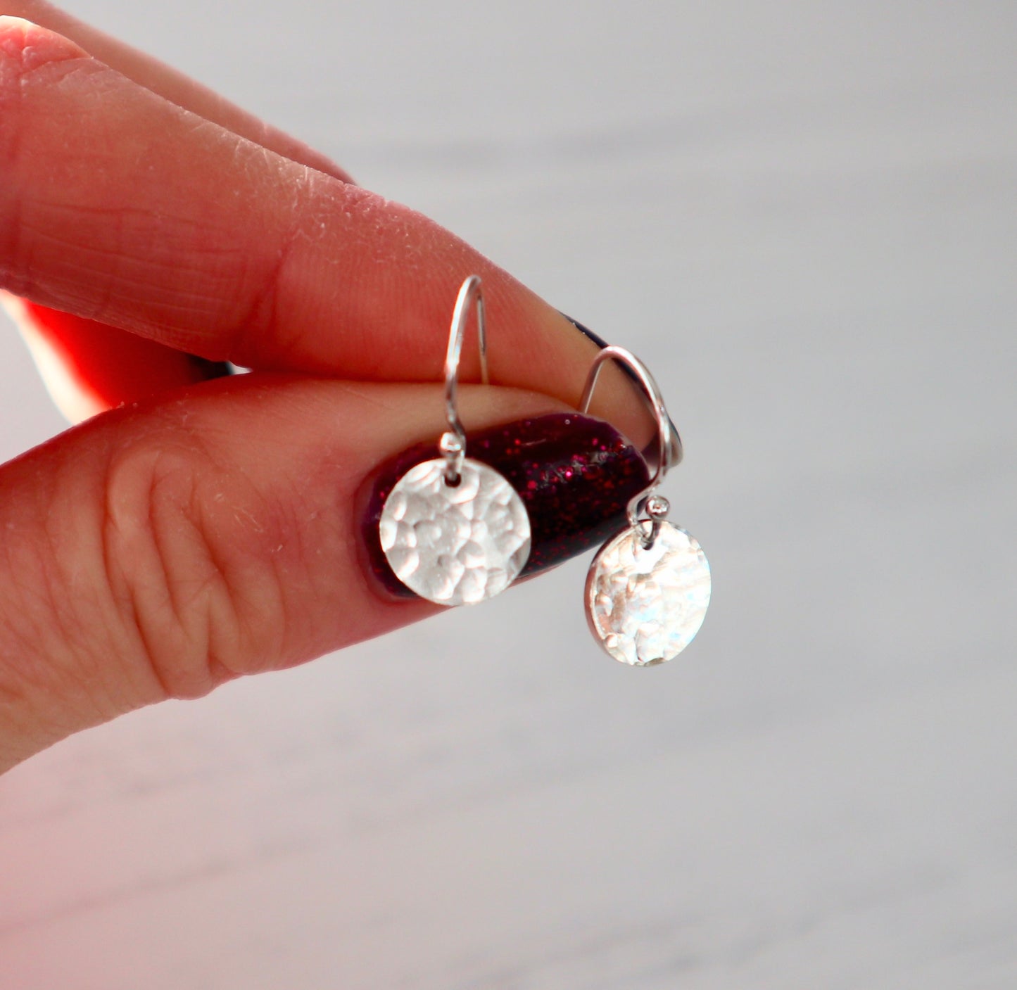 Sterling Silver Hammered Disc Earrings