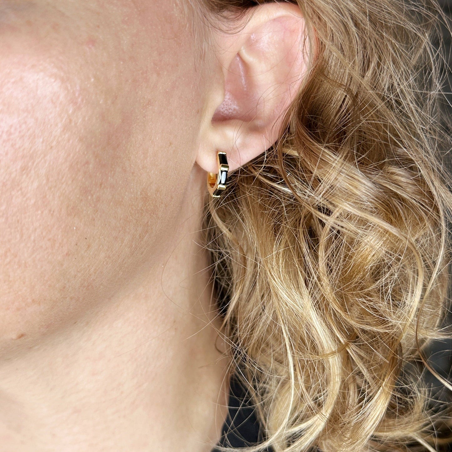 18k Gold Filled Baguette CZ Clicker Hoop Earrings