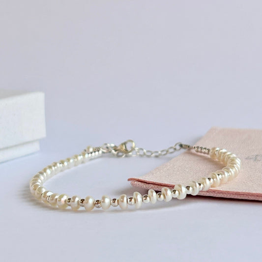 Tiny Button Pearl Bracelet - Sterling Silver | June | New Beginnings