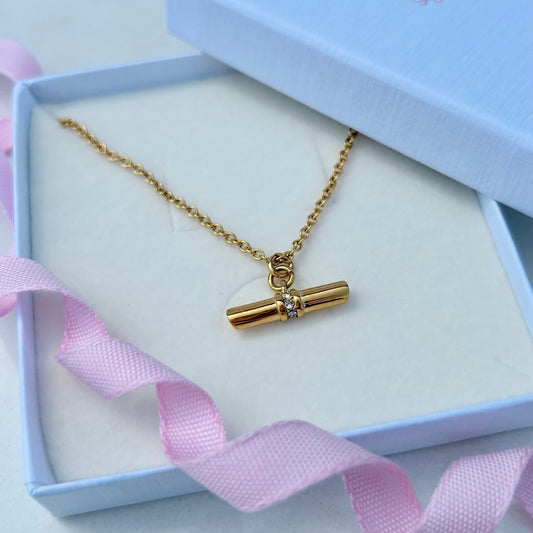 Gold PVD Plated Sparkly T-Bar Necklace