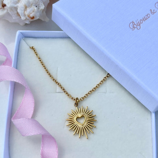 Gold PVD Plated Sunburst Necklace