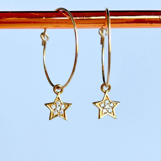 Gold Sparkly Star Hoops – Large