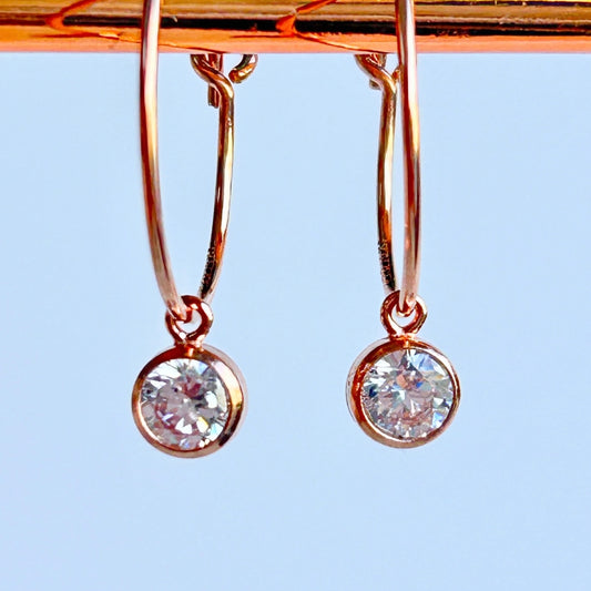 Rose Gold Cubic Zirconia Drop Hoops Earrings – Large