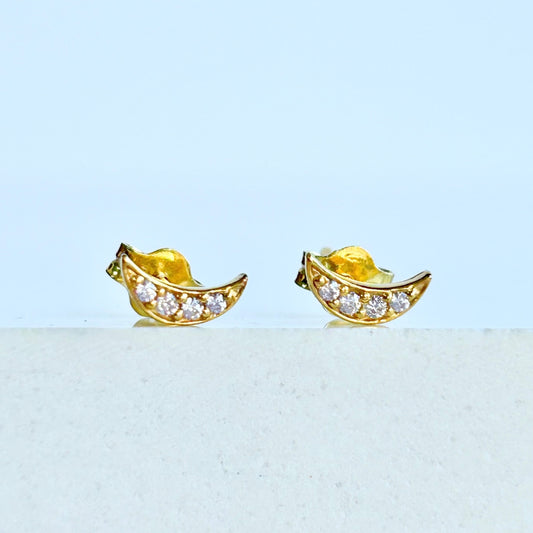 Sparkly Gold Crescent Moon Studs