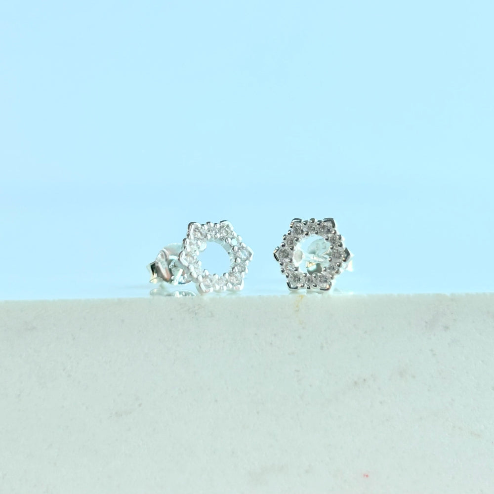 Sparkly Hexagon Stud Earrings