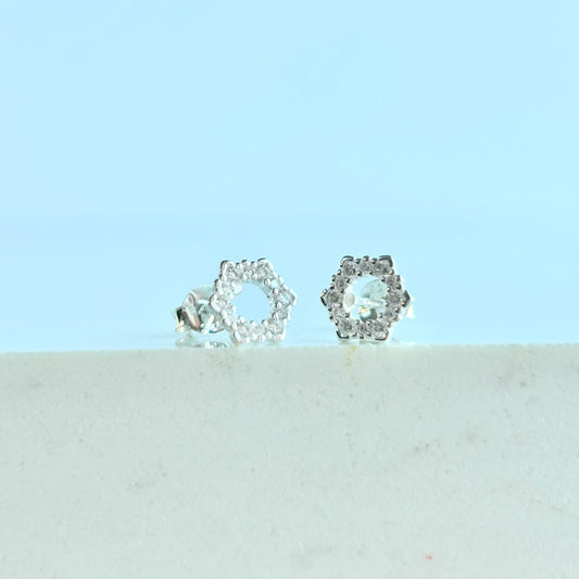 Sparkly Hexagon Stud Earrings