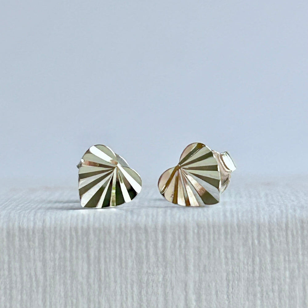 Sterling Silver Diamond Cut Heart Studs | Love & Friendship