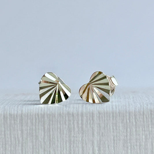 Sterling Silver Diamond Cut Heart Studs | Love & Friendship