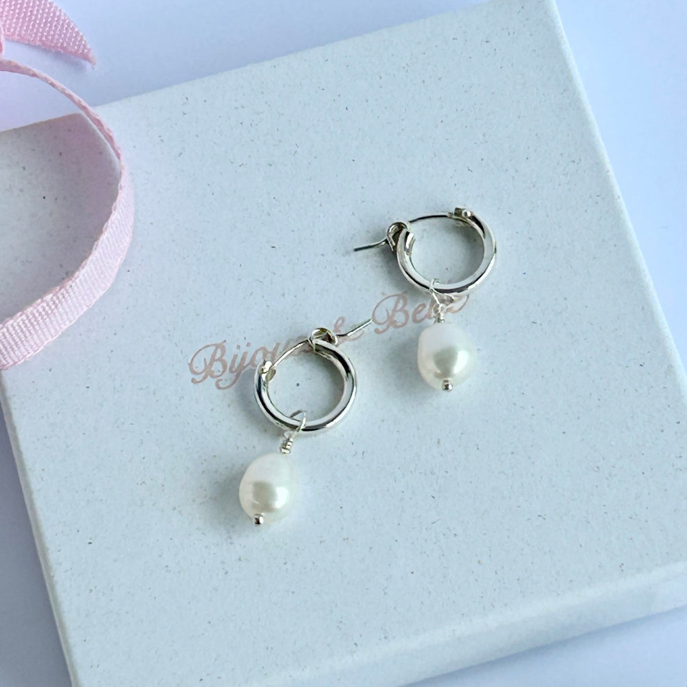Sterling Silver Hinged Pearl Hoops | New Beginnings