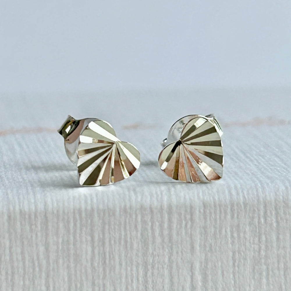 Sterling Silver Diamond Cut Heart Studs | Love & Friendship