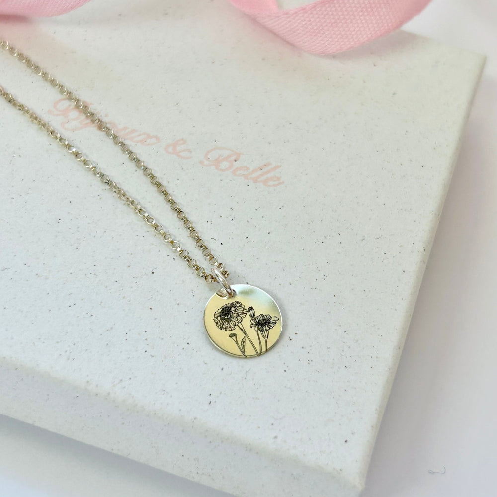 October Birth Flower Necklace | Marigold
