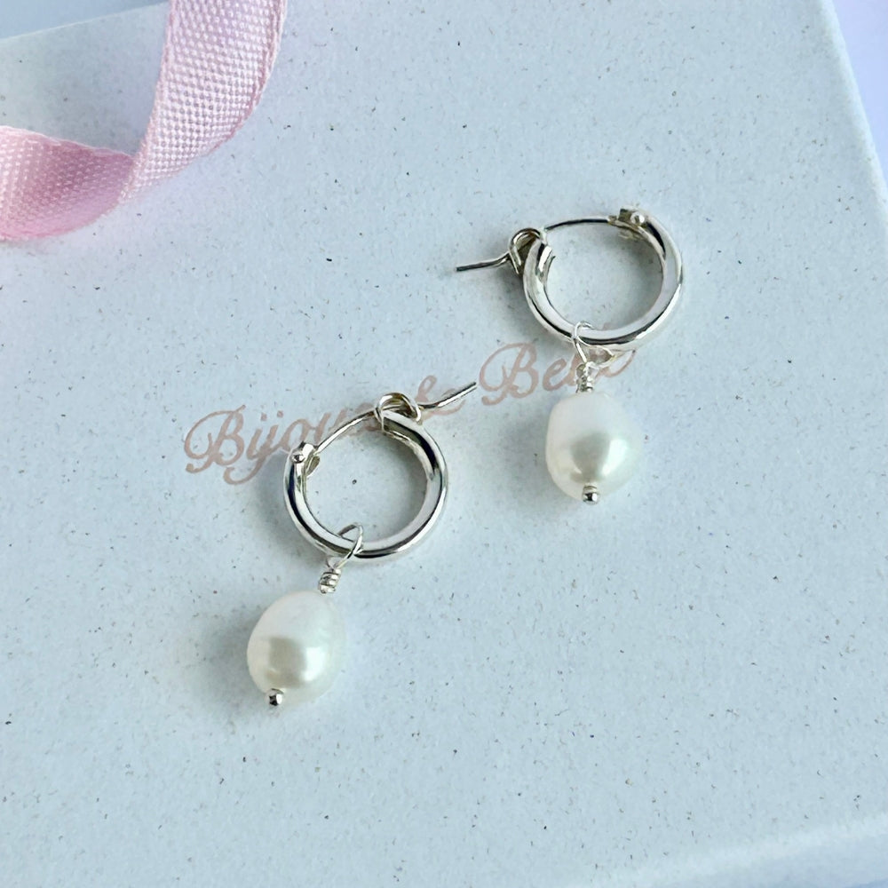 Sterling Silver Hinged Pearl Hoops | New Beginnings