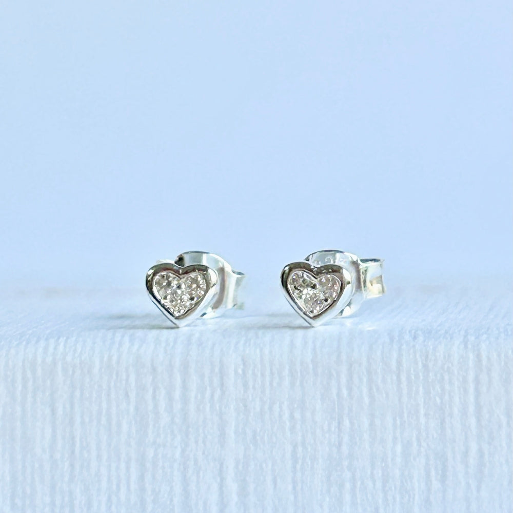 Tiny Sparkly Sterling Silver Heart Studs | Love & Friendship