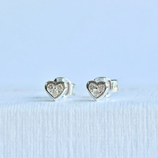 Tiny Sparkly Sterling Silver Heart Studs | Love & Friendship