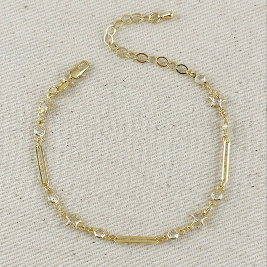 18k Gold Filled Paperclip And Stars CZ Bracelet | Guidance, Hope & Eternity