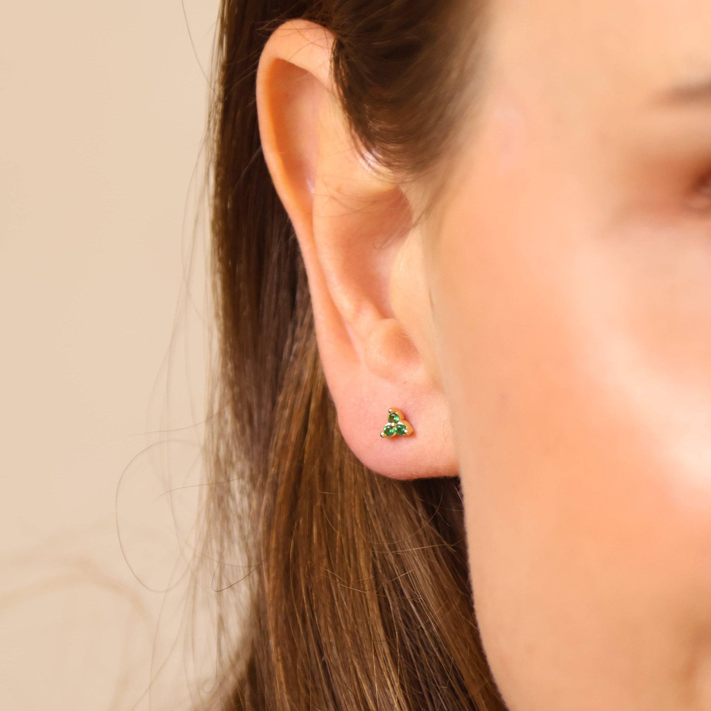 18K Gold Filled Triple CZ Triangle Stud Earrings