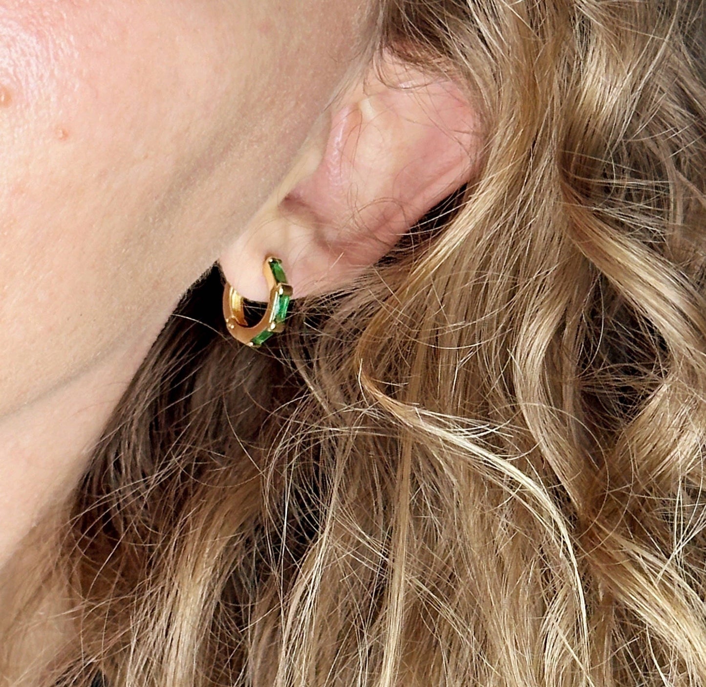 18k Gold Filled Baguette CZ Clicker Hoop Earrings